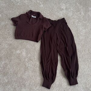 Free People Chocolate Brown Sweatshirt & Hoodie Set